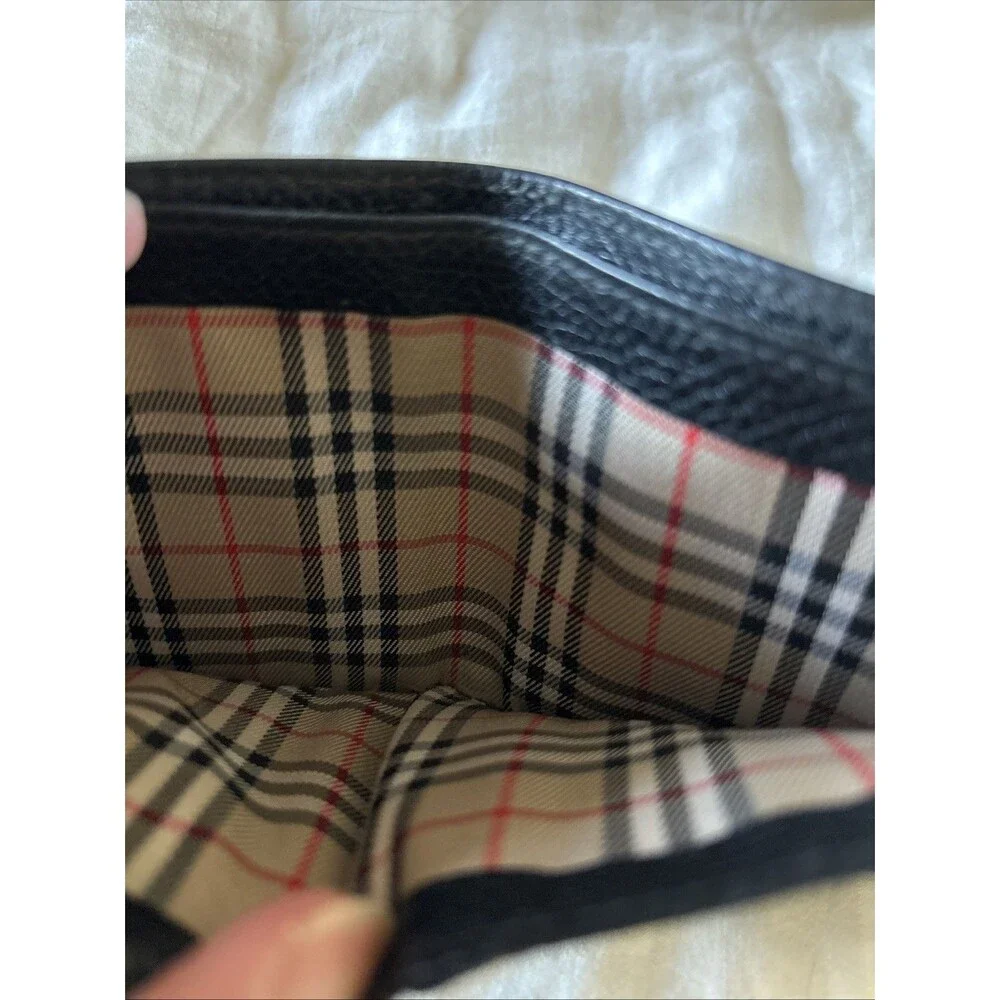 VTG BURBERRY Burberrys BI-FOLD LEATHER WALLET BLACK  Pre 1990s Nova Check Lining